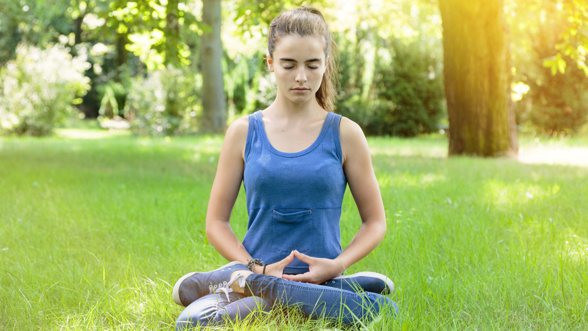 Female teenager practicing mindfulness meditation