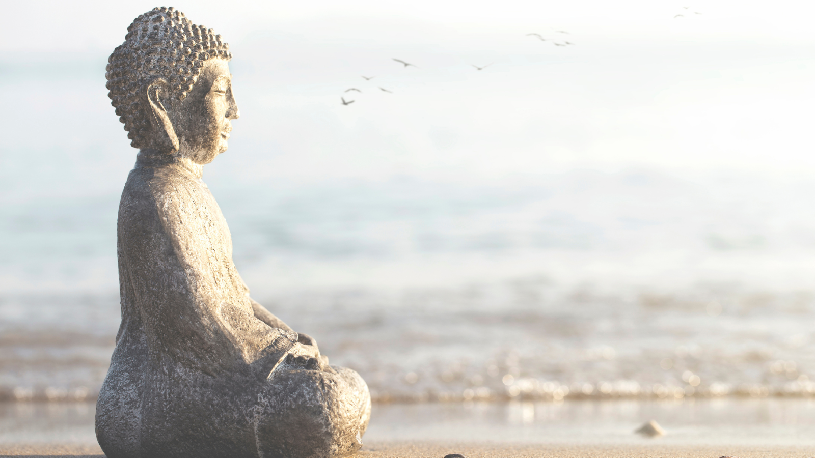 Buddha temple of meditation and relaxation on the beach in front of the ocean.