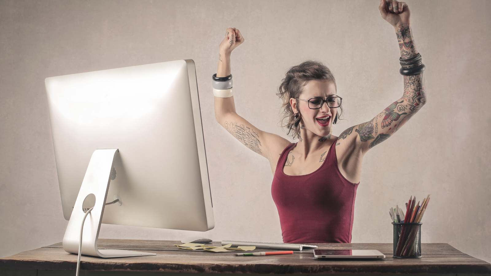 Woman happy with her accomplishments at work