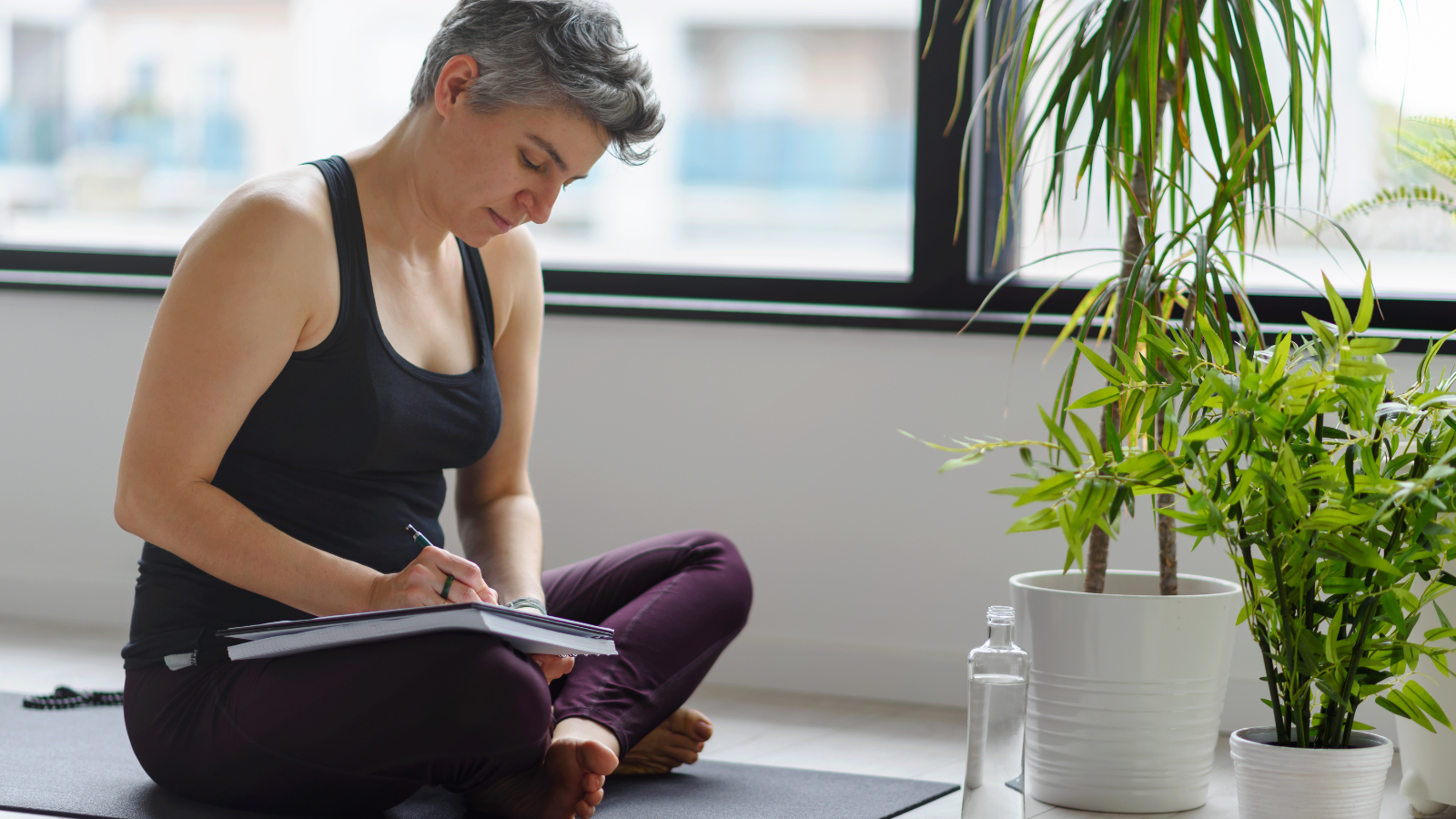 Image depicts yoga, calming the mind and self-inquiry.