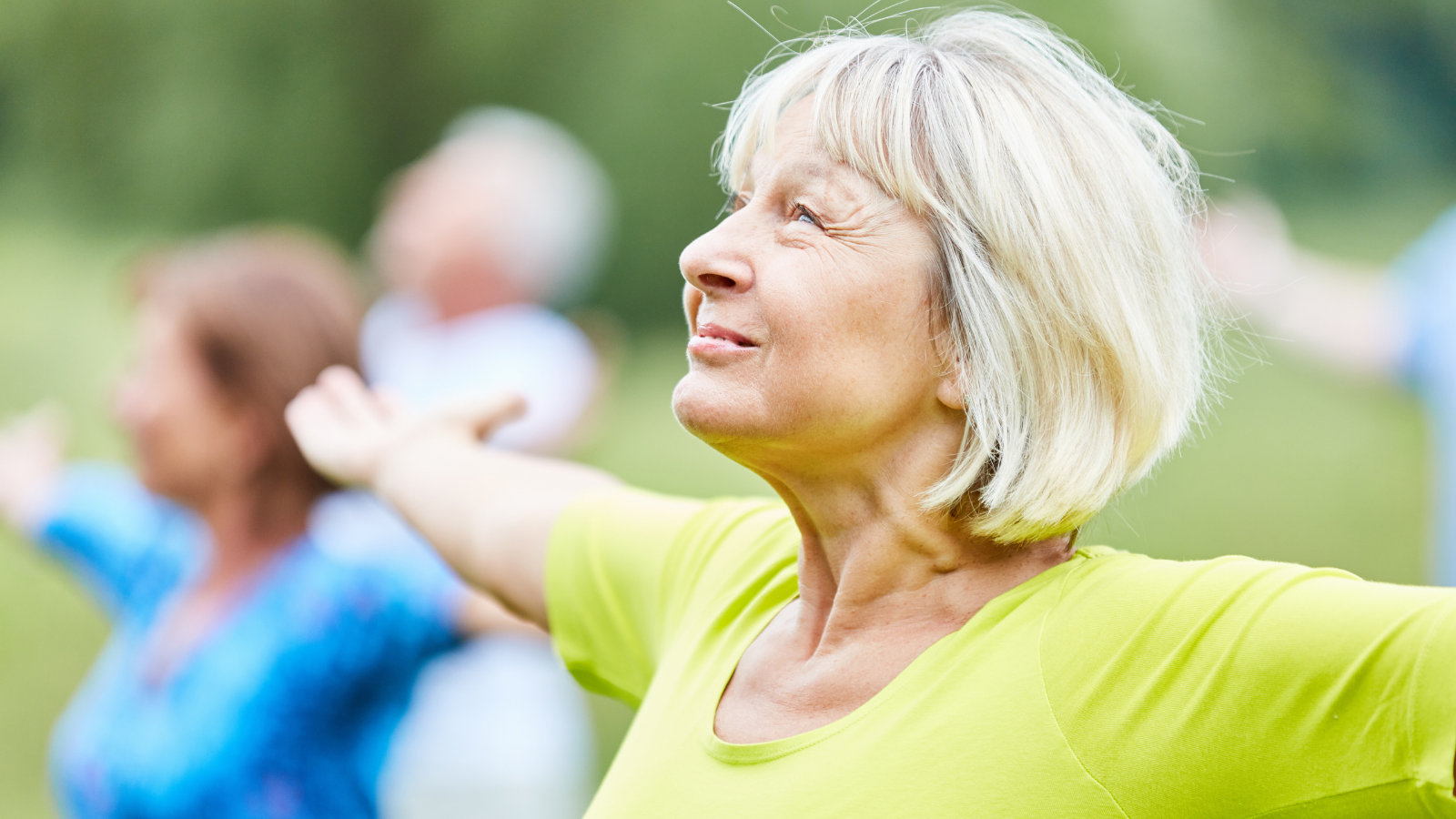 Senior woman in a yoga class.