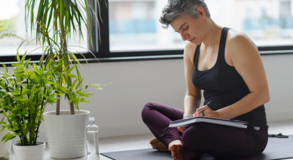 image depicts yoga, calming the mind and self-inquiry.