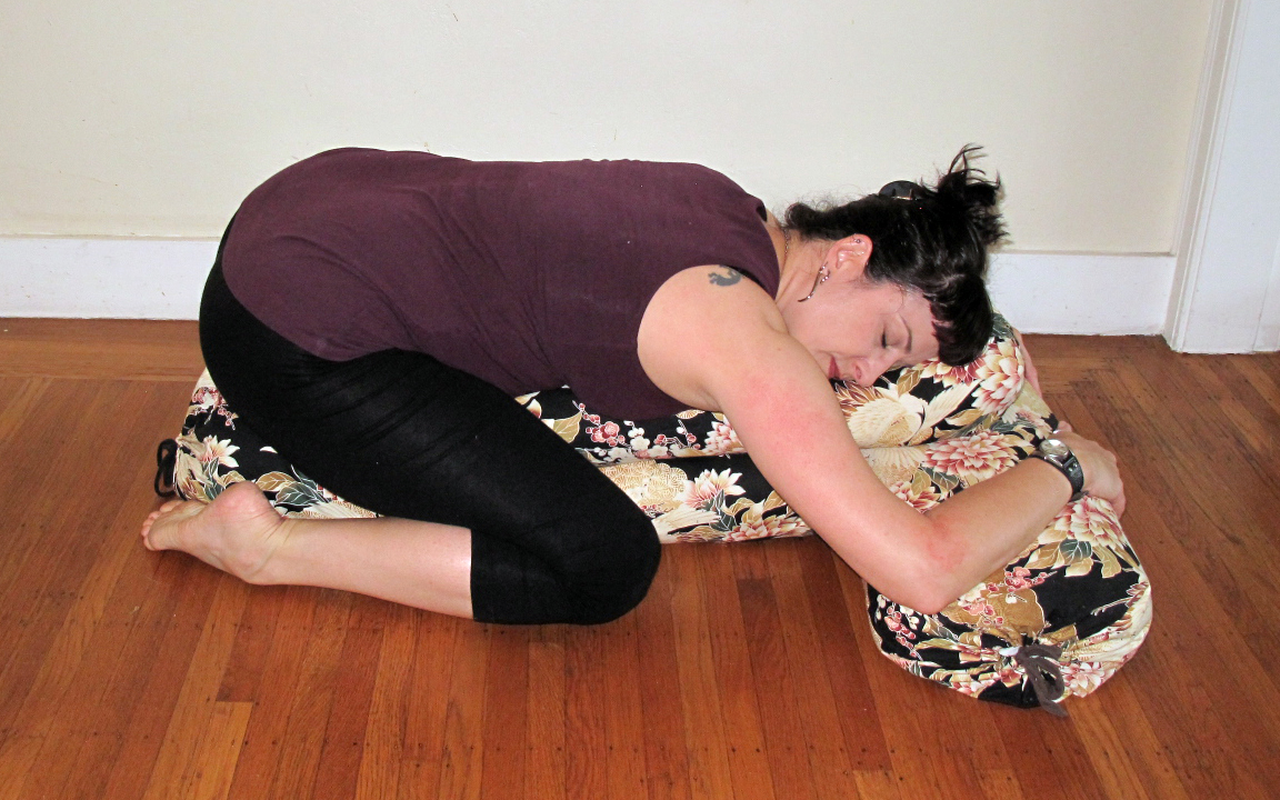 Supported Balasana, Supported child's pose, resting pose, yoga for anxiety