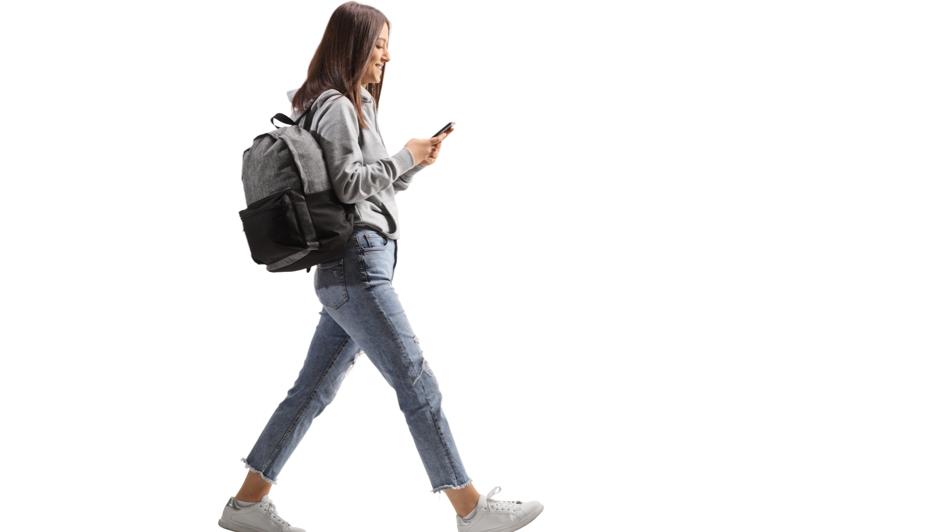 woman texting and walking 